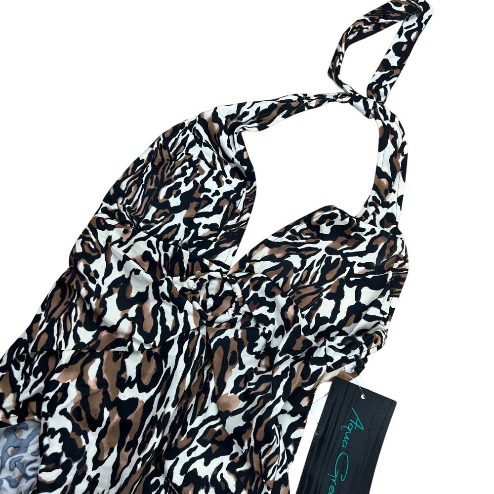 Aqua Green Women's Animal Print One Piece Halter Swimsuit - Size Large - NWT